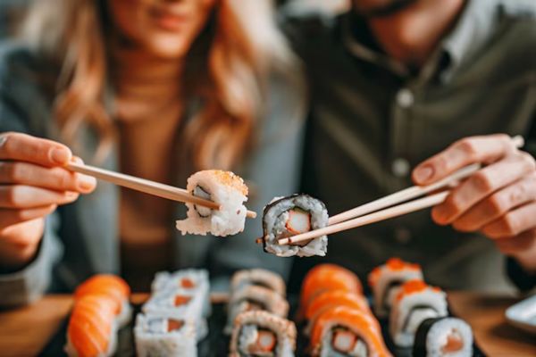 people eating sushi mexican restaurant