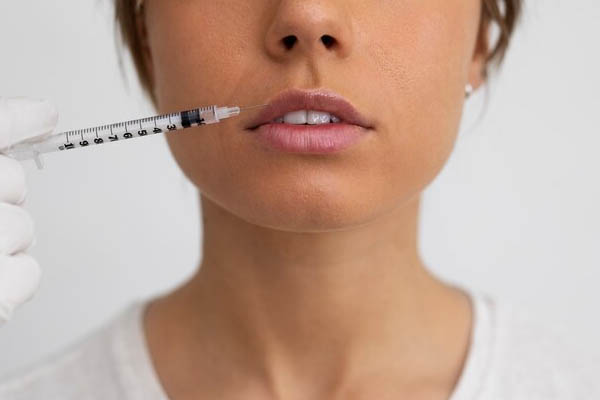 Woman getting lip filler close up