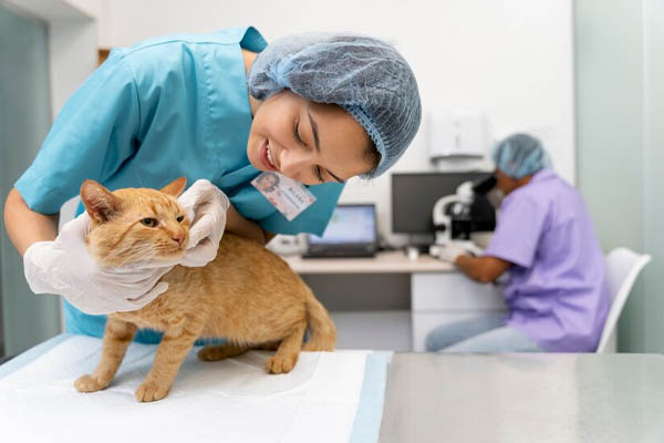 Fence veterinarian caring pet